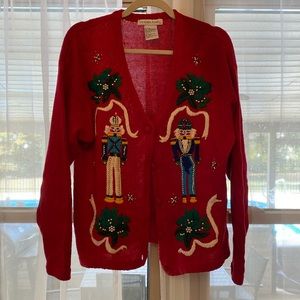 Vintage Ugly Christmas Sweater, button down cardigan Sz M